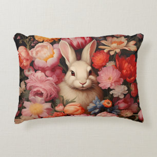 Whimsical Vintage Bunny Spring Blooms Accent Pillow