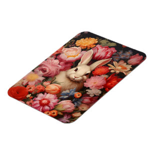 Whimsical Vintage Bunny Spring Blooms Magnet