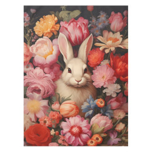 Whimsical Vintage Bunny Spring Blooms Tablecloth
