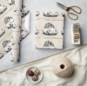 Whimsical Vintage Car Wedding Congratulations  Wrapping Paper