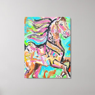 Whimsical Vintage Carousel Horse Neo-Expressionist Canvas Print