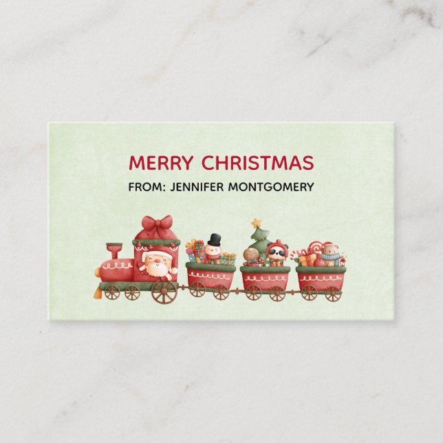 Whimsical Vintage Christmas Train with Toys Business Card (Front)