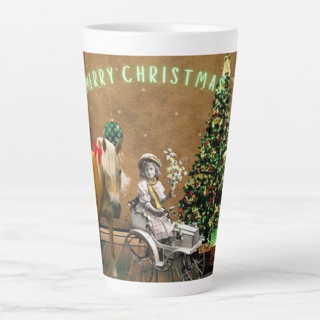 Whimsical Vintage Christmas Wishes Latte Mug (Front)
