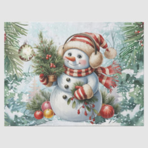 Whimsical Vintage Decoupage Christmas Snowman Tissue Paper
