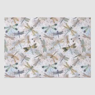 Whimsical Vintage Dragonflies Faux Glitter Pattern Tissue Paper