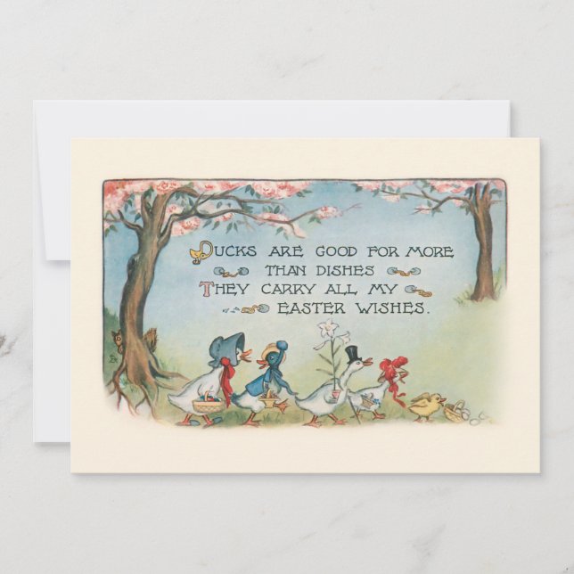 Whimsical Vintage Easter Duck Family Holiday Card (Front)