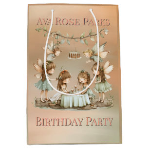 Whimsical Vintage Fairies Girl Birthday Party Medium Gift Bag