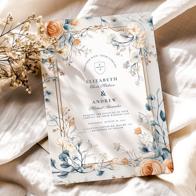 Whimsical Vintage Floral Fern Wedding Invitation (Creator Uploaded)