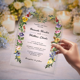 Whimsical Vintage Floral monogram wedding arch Acrylic Invitations