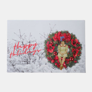 Whimsical Vintage Girl Christmas Holiday Doormat