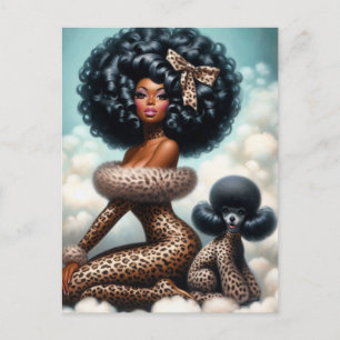 Whimsical Vintage Glamour: Afro Pin-Up Leopard Postcard