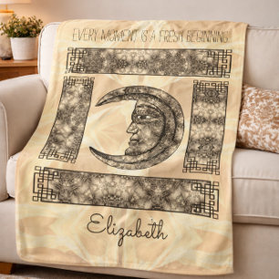 Whimsical Vintage Graphics with Moon Portrait Sherpa Blanket