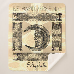 Whimsical Vintage Graphics with Moon Portrait Sherpa Blanket