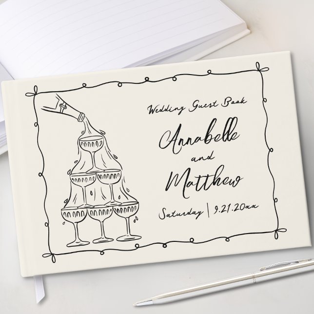 Whimsical Vintage Hand Drawn Wedding Guest Book (Whimsical Vintage Hand Drawn Wedding Guest Book)