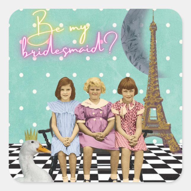 Whimsical Vintage Kids Bridesmaid Request  Square Sticker (Front)