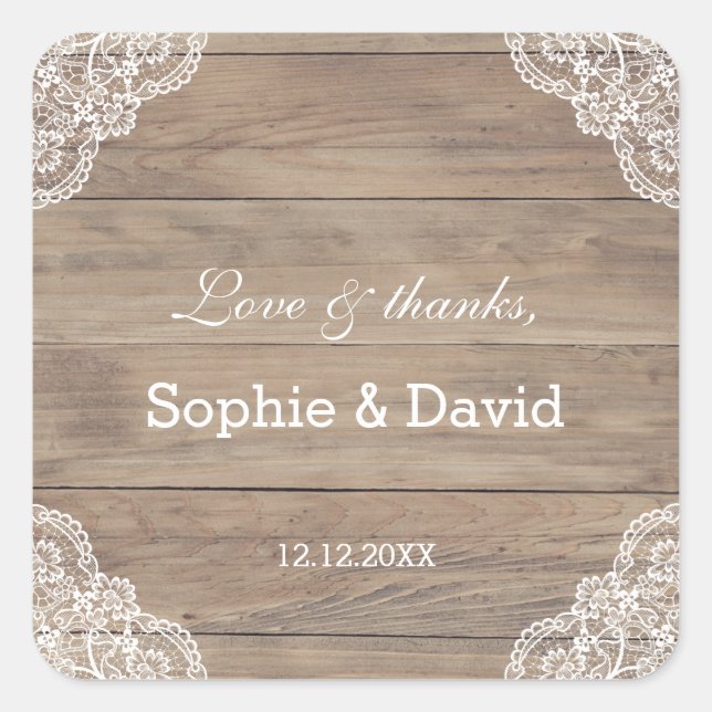 Whimsical Vintage Lace Old Barn Wedding Square Sticker (Front)