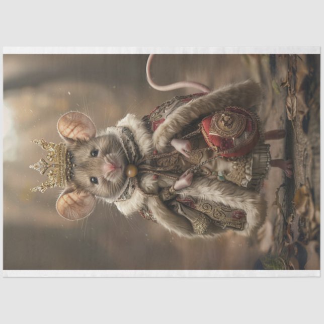 Whimsical Vintage Mouse Queen Decoupage Tissue Paper (Front)