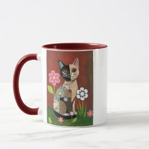Whimsical Vintage Newspaper Collage Calico Cat Mar Mug