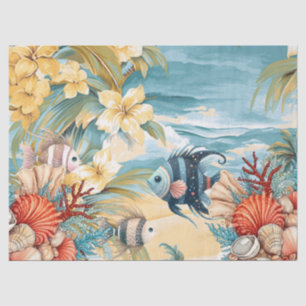 Whimsical Vintage Ocean Floral & Fish Tissue Paper