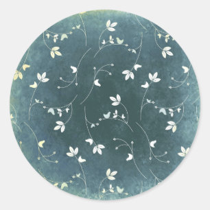 Whimsical Vintage Pattern with Birds and Leaves Classic Round Sticker