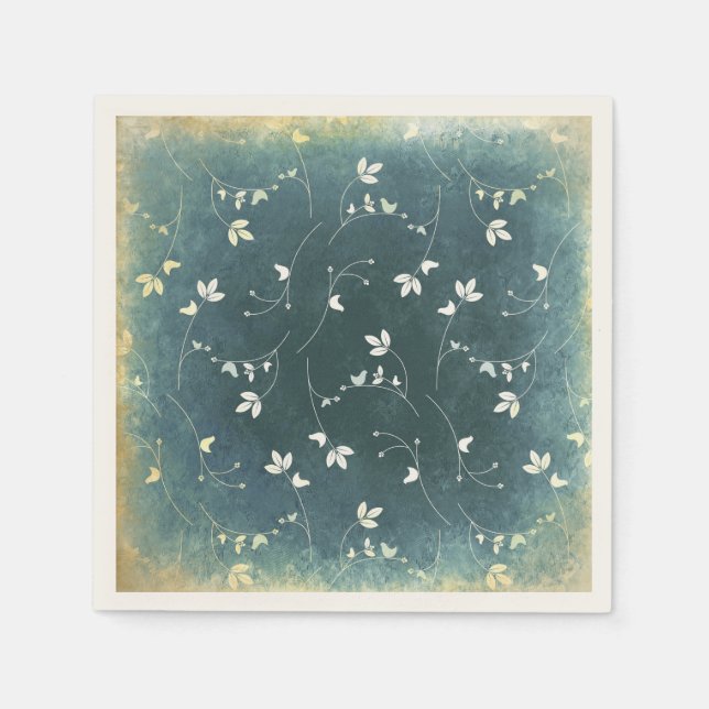 Whimsical Vintage Pattern with Birds and Leaves Napkin (Front)