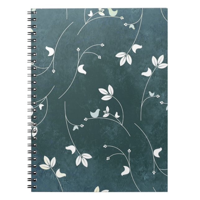 Whimsical Vintage Pattern with Birds and Leaves Notebook (Front)