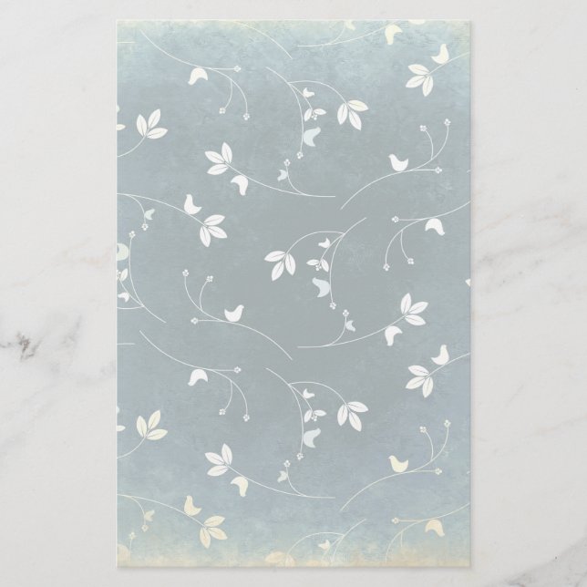 Whimsical Vintage Pattern with Birds and Leaves Stationery (Front)