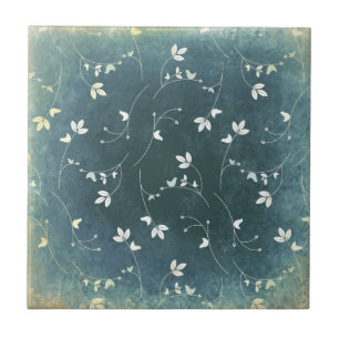 Whimsical Vintage Pattern with Birds and Leaves Tile
