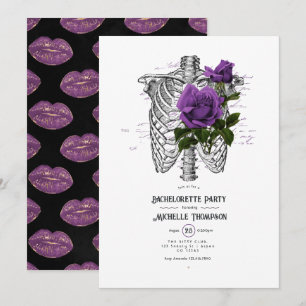 Whimsical Vintage Purple Roses Gothic Bachelorette Invitation