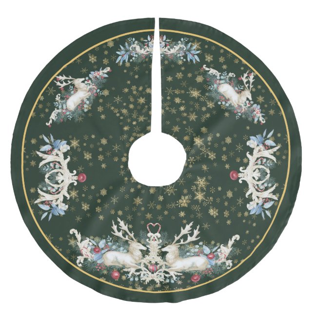  Whimsical Vintage Reindeer Christmas Tree Skirt (Front)