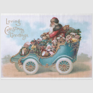Whimsical Vintage Santa in Ornate Car Tissue Paper