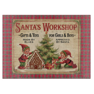Whimsical Vintage Santa's Workshop Cutting Board