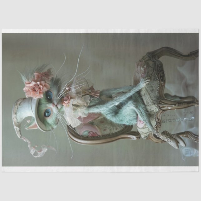 Whimsical Vintage Sophisticated Cat Decoupage  Tissue Paper (Front)