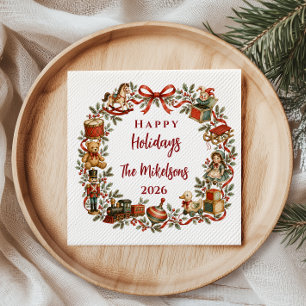 Whimsical Vintage Storybook Christmas Toys Napkin