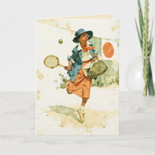 Whimsical Vintage Tennis Lady Card