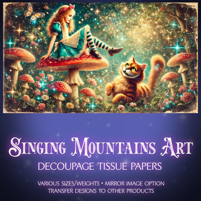 Whimsical Vintage Toadstool Talks Alice Cat Tissue Paper (Creator Uploaded)