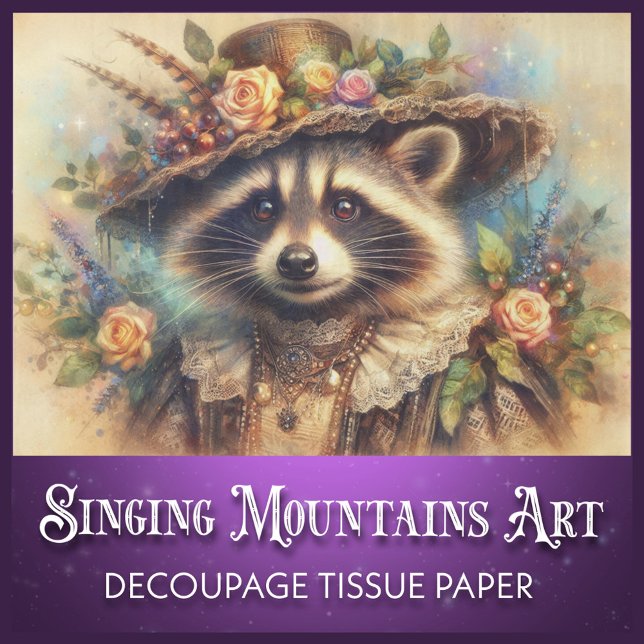 Whimsical Vintage Victorian Raccoon Decoupage Tissue Paper (Creator Uploaded)
