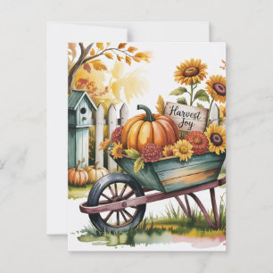 Whimsical Vintage Wheelbarrow of Fall Harvest,  Postcard