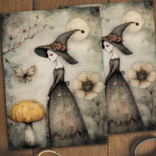 Whimsical Vintage Witch and Mushroom Decoupage  Tissue Paper