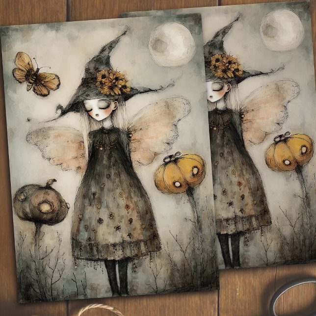 Whimsical Vintage Witch and Pumpkins Decoupage  Tissue Paper (Creator Uploaded)