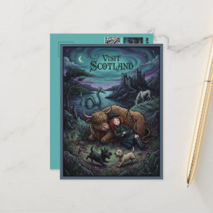 Whimsical Visit Scotland Cairn Terrier Postcard