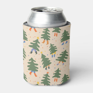 Whimsical Walking Christmas Trees Pattern Can Cooler