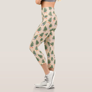 Whimsical Walking Christmas Trees Pattern Capri Leggings