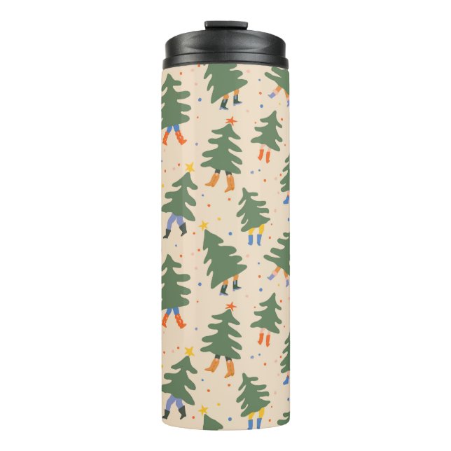 Whimsical Walking Christmas Trees Pattern Thermal Tumbler (Front)