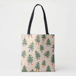 Whimsical Walking Christmas Trees Pattern Tote Bag