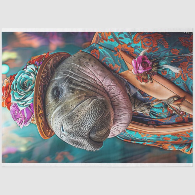 Whimsical Walrus Hippo Decoupage  Tissue Paper (Front)