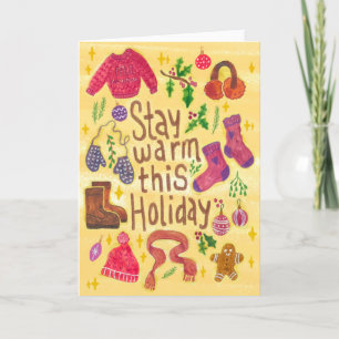 Whimsical Warm Cozy Season Hand Painted Cute Holiday Card