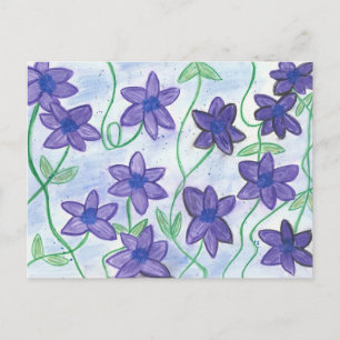 Whimsical Water-Colour Violet-Lilies River Postcard