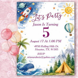 Whimsical Watercolor Adventure Birthday Party  Invitation