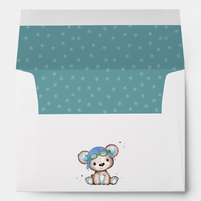 Whimsical Watercolor Airplane Pilot Teddy Bear Envelope (Back (Bottom))